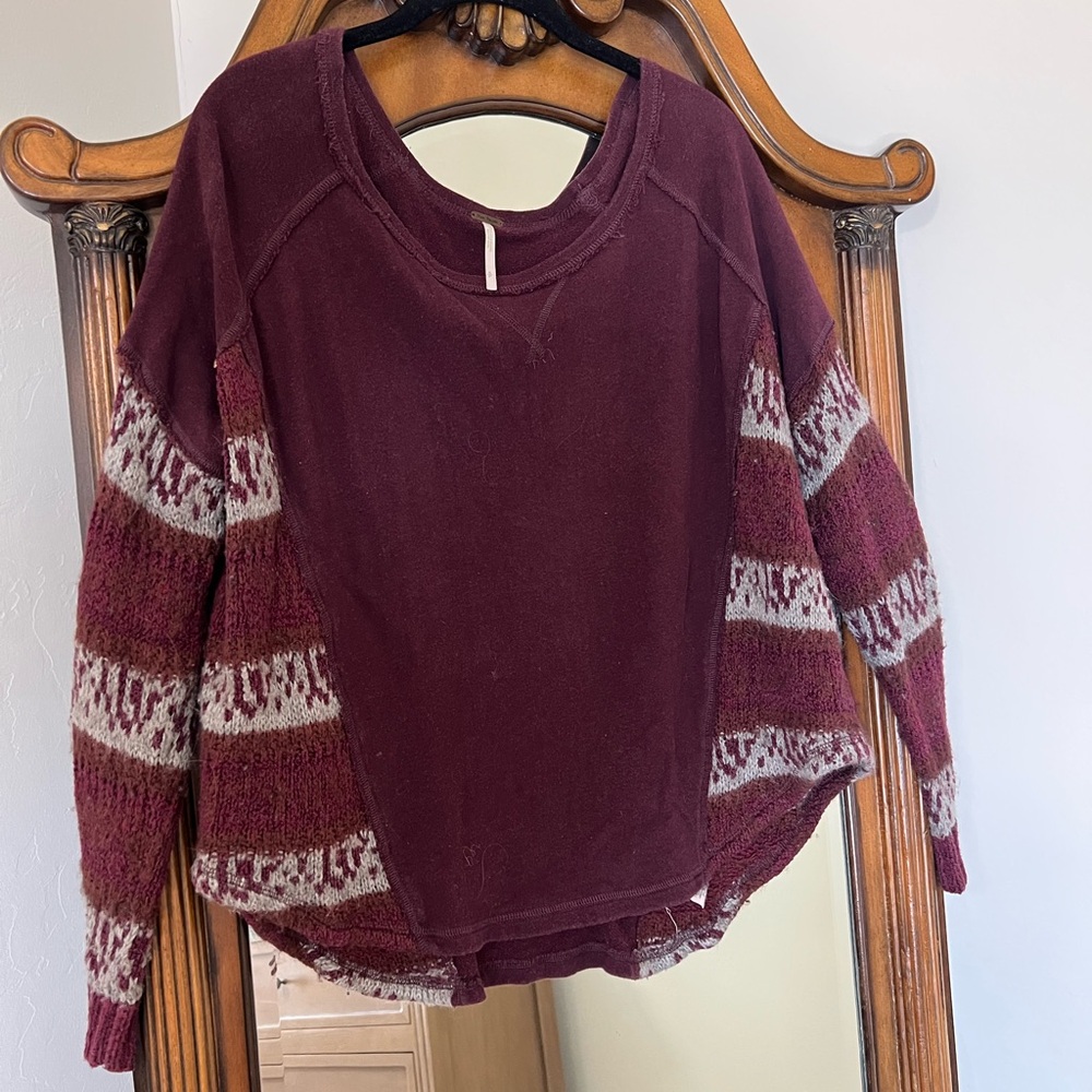 Free People Maroon Textured Sweater
